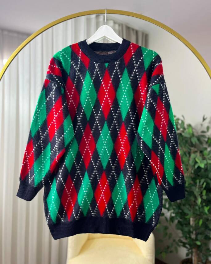 ARİYA BİSİKLET YAKA BAKLAVA ŞERİT DETAYLI TRİKO TUNİK 3023-03-LACİVERT - 1