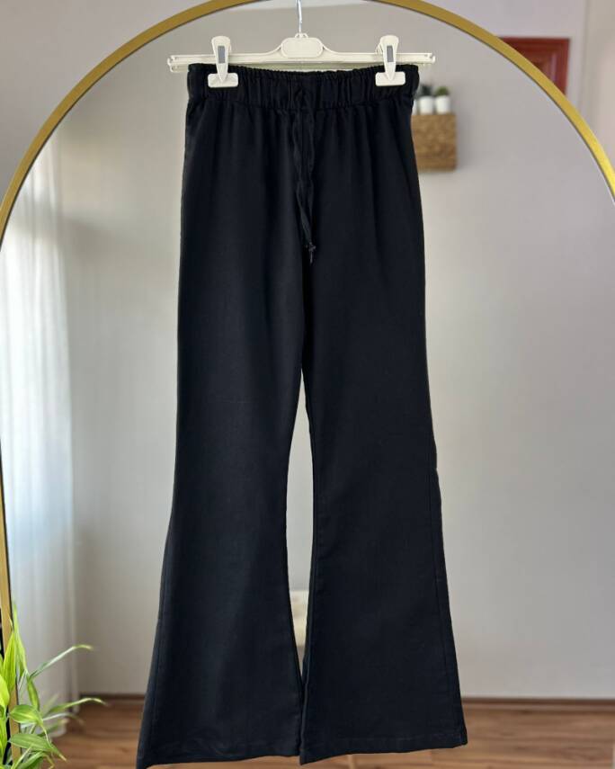 ASRA BELİ LASTİKLİ İSPANYOL PAÇA KOT PANTOLON 5001-01-SİYAH - 1