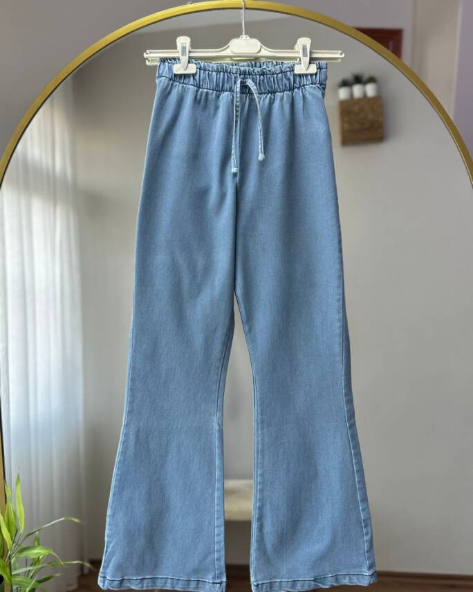 ASRA BELİ LASTİKLİ İSPANYOL PAÇA KOT PANTOLON 5001-16-AÇIK KOT - 1