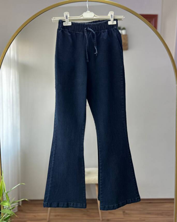  ASRA BELİ LASTİKLİ İSPANYOL PAÇA KOT PANTOLON 5001-17-KOYU KOT - 1