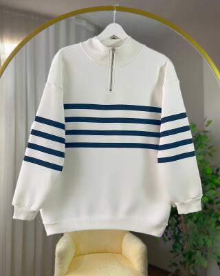 ERBA ÖN VE KOL ÇİZGİLİ FERMUARLI ÜÇ İPLİK SWEAT 3013-03-LACİVERT