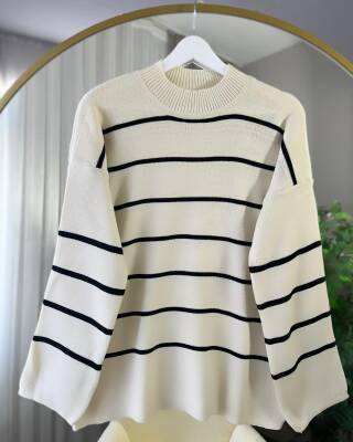 ERPA OVERSİZE ÇİZGİLİ SALAŞ TUNİK 3014-07-EKRU