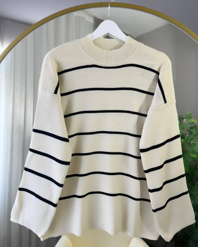 ERPA OVERSİZE ÇİZGİLİ SALAŞ TUNİK 3014-07-EKRU - 1