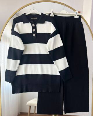 ERVA ÖNÜ DÜĞMELİ DOKUMA TRİKO TAKIM 1001-01-SİYAH