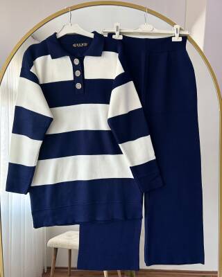 ERVA ÖNÜ DÜĞMELİ DOKUMA TRİKO TAKIM 1001-03-LACİVERT