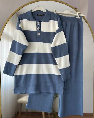 ERVA ÖNÜ DÜĞMELİ DOKUMA TRİKO TAKIM 1001-14-BEBE MAVİ