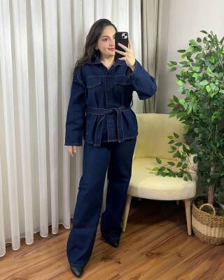 JESY KUŞAKLI DENİM CEKET PANTOLON TAKIM 1012-17-KOYU KOT - 2