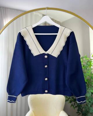 LORA DÜĞME GÖRÜNÜMLÜ BEBE YAKA TRİKO HIRKA 3012-03-LACİVERT