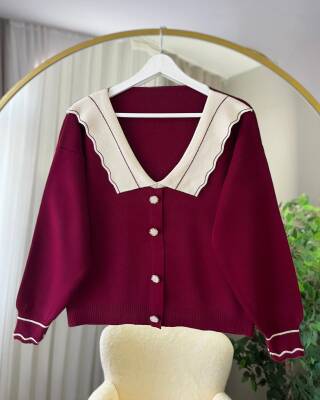 LORA DÜĞME GÖRÜNÜMLÜ BEBE YAKA TRİKO HIRKA 3012-04-BORDO