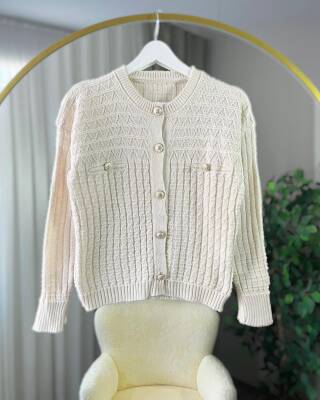 MİLE CEP DETAYLI DÜĞMELİ ÖRME TRİKO TRİKO TUNİK HIRKA 3016-02-BEJ