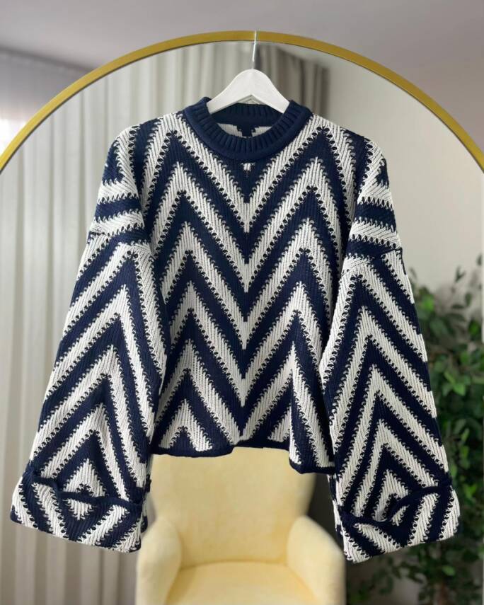 MİORA DUBLE KOL ZİKZAK DESEN TRİKO KAZAK 3024-03-LACİVERT - 1