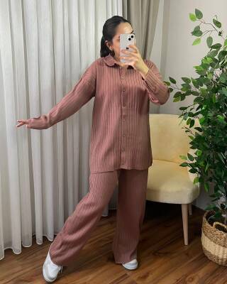 MİRA ÖNÜ DÜĞMELİ ÇİZGİLİ TRİKO TAKIM 1011-25-GÜL