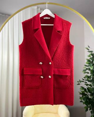 MİZA DÜĞMELİ BUKLET CEPLİ YELEK 4007-18-KIRMIZI