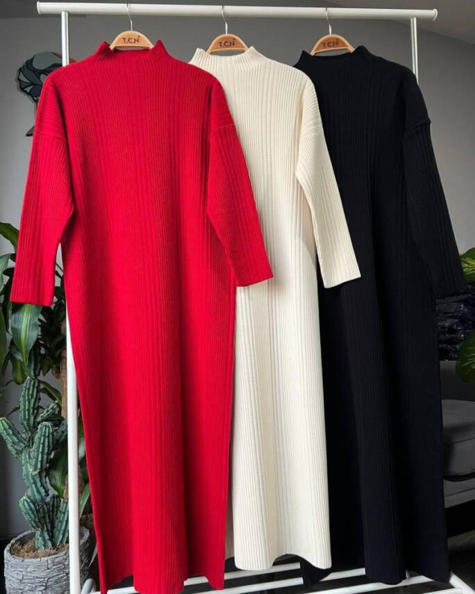 NEVA SALAŞ ÇİZGİLİ TRİKO ELBİSE 2002-01-SİYAH - 1