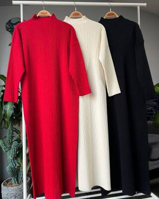 NEVA SALAŞ ÇİZGİLİ TRİKO ELBİSE 2002-04-BORDO