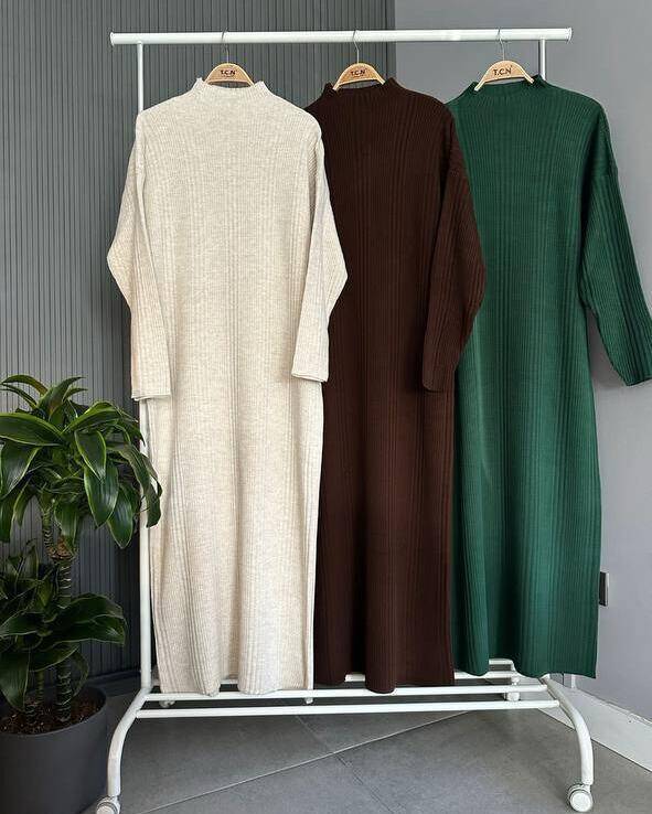 NEVA SALAŞ ÇİZGİLİ TRİKO ELBİSE 2002-11-PETROL - 1