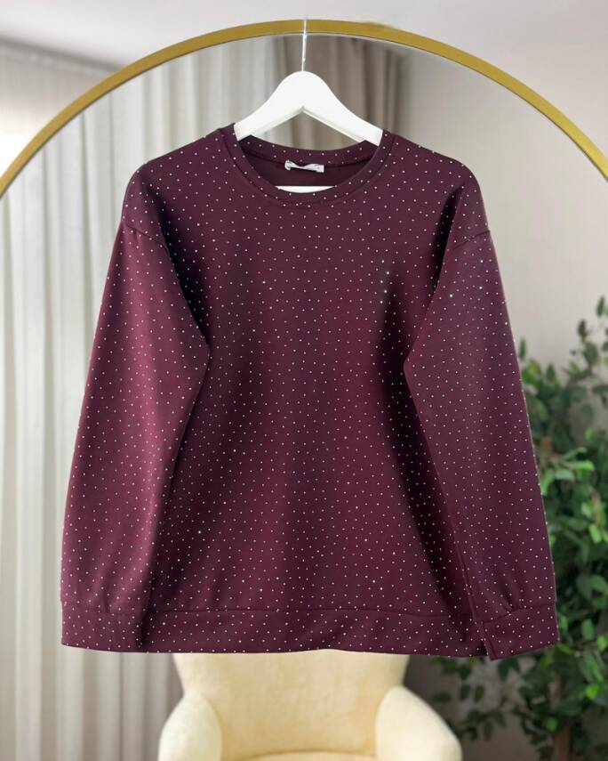 NYSA BİSİKLET YAKA TAŞ İŞLEMELİ OYSO TUNİK 3025-27-MÜRDÜM - 1