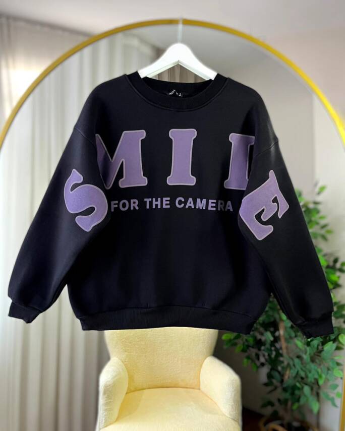 ORYO SMİLE BASKILI OVERSİZE ÜÇ İPLİK SWEAT 3011-01-SİYAH - 1