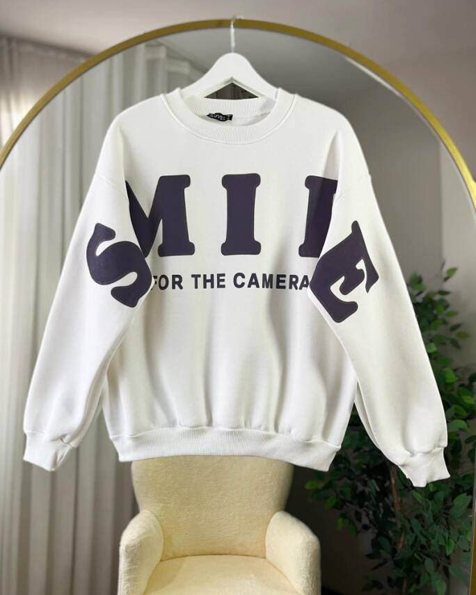 ORYO SMİLE BASKILI OVERSİZE ÜÇ İPLİK SWEAT 3011-24-BEYAZ - 1