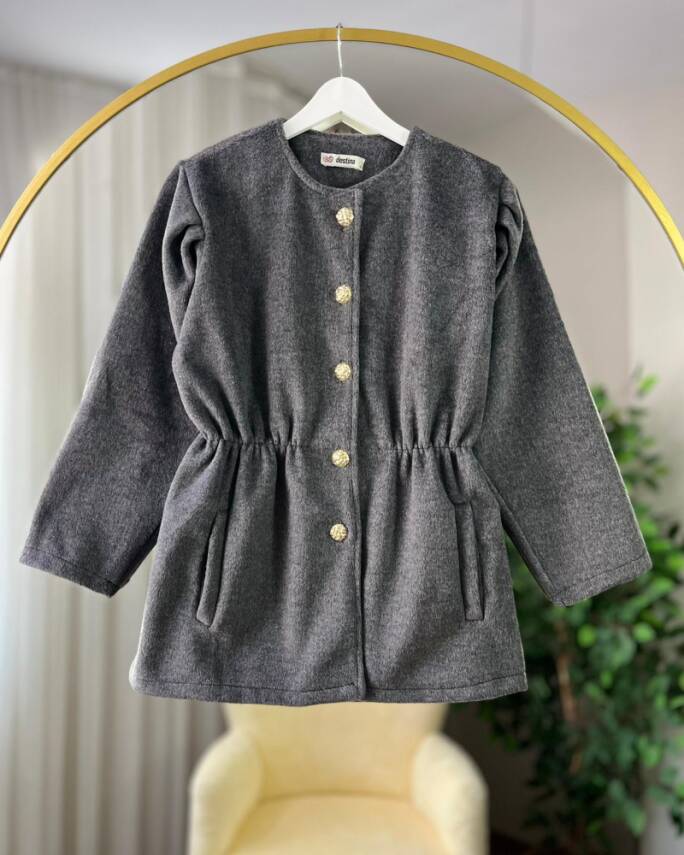 PARE ÖNÜ DÜĞMELİ BELİ BÜZGÜLÜ CEKET KAP 4006-12-ANTRASİT - 1