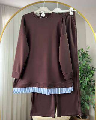 RONA GÖMLEK GARNİLİ BELİ LASTİKLİ OYSO TAKIM 1010-13-KAHVE