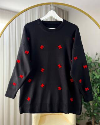 SİLMA BİSİKLET YAKA NAKIŞLI FİYONK TRİKO TUNİK 3020-01-SİYAH