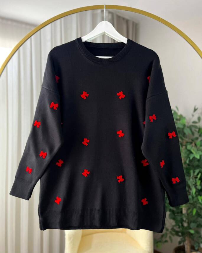 SİLMA BİSİKLET YAKA NAKIŞLI FİYONK TRİKO TUNİK 3020-01-SİYAH - 1