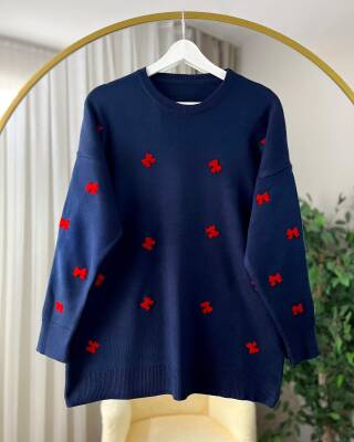 SİLMA BİSİKLET YAKA NAKIŞLI FİYONK TRİKO TUNİK 3020-03-LACİVERT