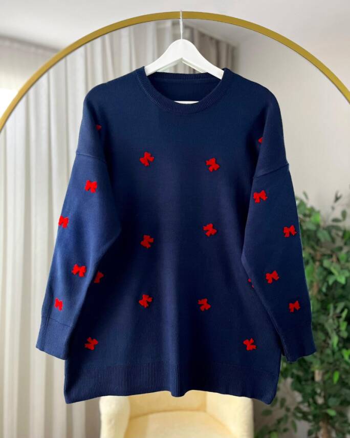 SİLMA BİSİKLET YAKA NAKIŞLI FİYONK TRİKO TUNİK 3020-03-LACİVERT - 1