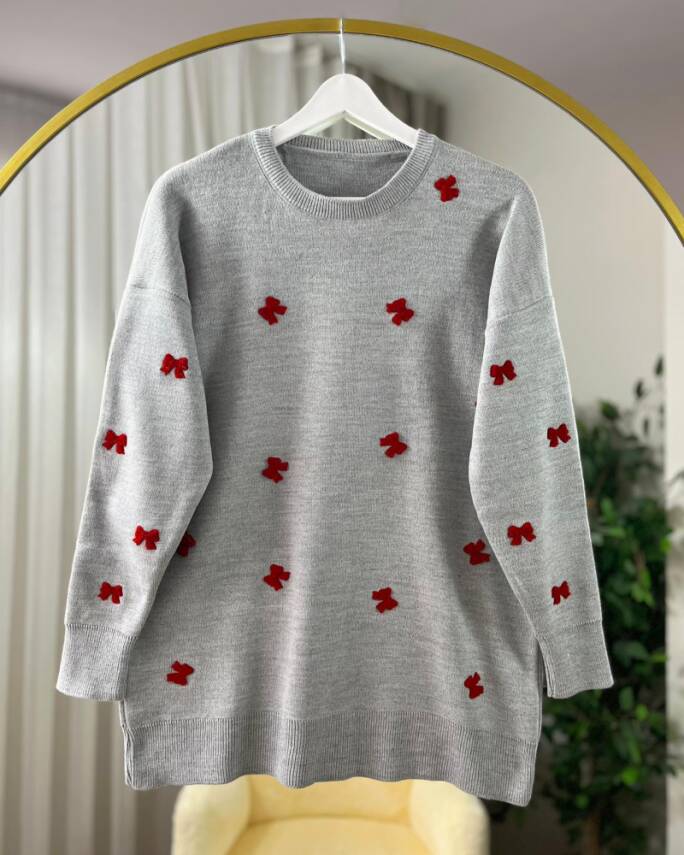 SİLMA BİSİKLET YAKA NAKIŞLI FİYONK TRİKO TUNİK 3020-21-GRİ - 1