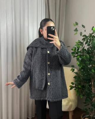 SOLA ÖNÜ DÜĞMELİ ATKILI CEKET KAP 4005-12-ANTRASİT