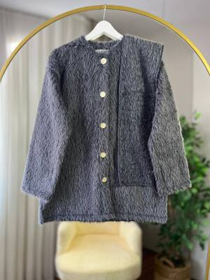 SOLA ÖNÜ DÜĞMELİ ATKILI CEKET KAP 4005-12-ANTRASİT - 2