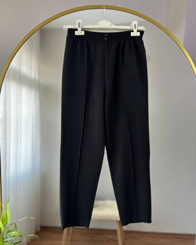SONA BELİ LASTİKLİ DOUBLE PANTOLON 5003-01-SİYAH - 1