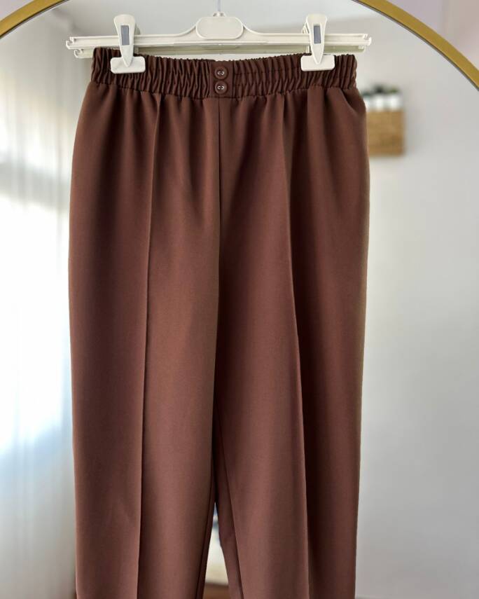 SONA BELİ LASTİKLİ DOUBLE PANTOLON 5003-13-KAHVE - 2