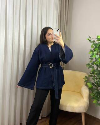 TUNA KUŞAKLI TOKALI DENİM KOT CEKET 4008-17-KOYU KOT