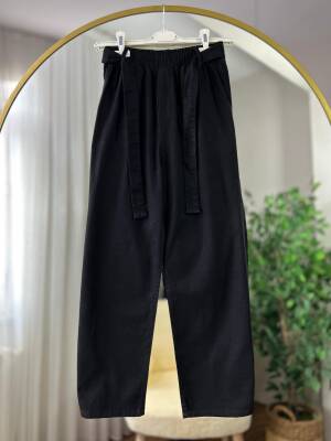 URAS BELİ KUŞAKLI LASTİKLİ KOT PANTOLON 5002-01-SİYAH