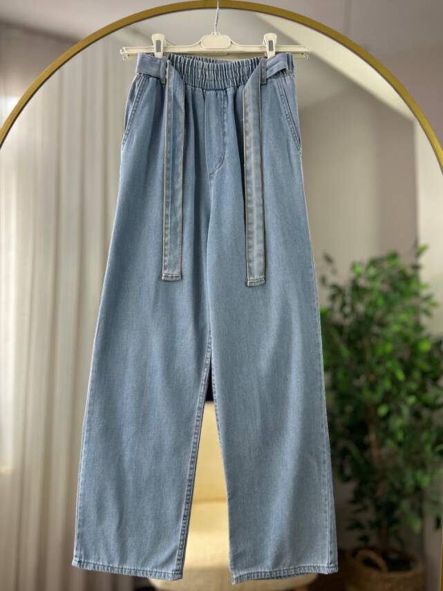 URAS BELİ KUŞAKLI LASTİKLİ KOT PANTOLON 5002-16-AÇIK KOT - 1