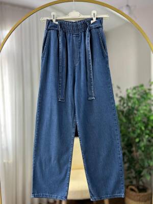 URAS BELİ KUŞAKLI LASTİKLİ KOT PANTOLON 5002-17-KOYU KOT