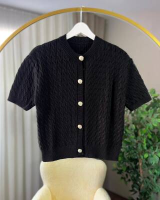 VERA DÜĞMELİ ÖRGÜLÜ TRİKO TUNİK HIRKA 3015-01-SİYAH