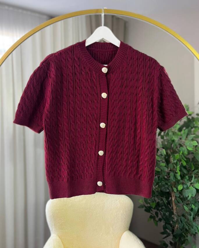 VERA DÜĞMELİ ÖRGÜLÜ TRİKO TUNİK HIRKA 3015-04-BORDO - 1