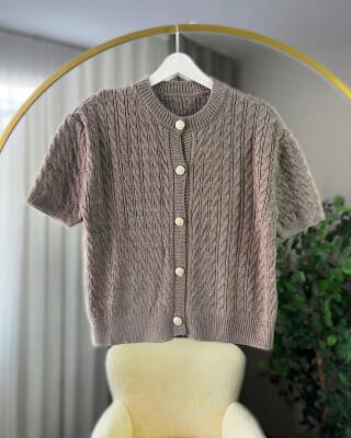  VERA DÜĞMELİ ÖRGÜLÜ TRİKO TUNİK HIRKA 3015-10-VİZON