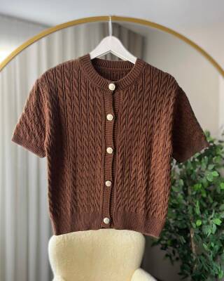  VERA DÜĞMELİ ÖRGÜLÜ TRİKO TUNİK HIRKA 3015-13-KAHVE