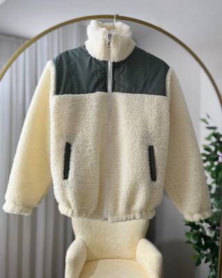 YANS İÇİ ASTARLI İKİ RENKLİ BELİ LASTİKLİ CEPLİ PELUŞ CEKET 4009-02-BEJ - 3