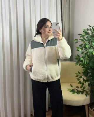 YANS İÇİ ASTARLI İKİ RENKLİ BELİ LASTİKLİ CEPLİ PELUŞ CEKET 4009-02-BEJ - 2