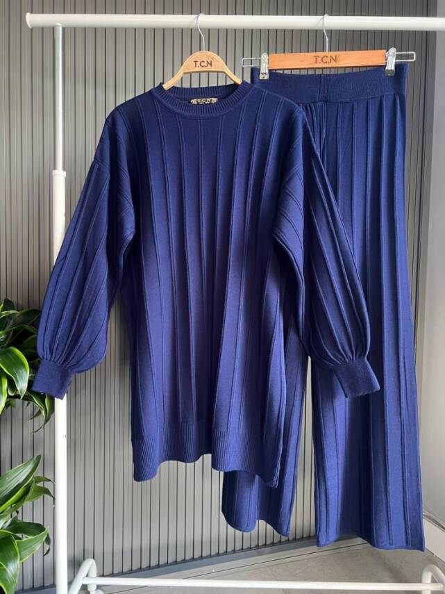 ZERSA FİTİLLİ BELİ LASTİKLİ TRİKO TAKIM 1002-03-LACİVERT - 1